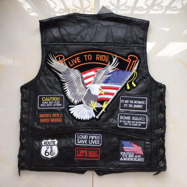 Mens Biker Style Vest Genuine Cow Leather Brown Motorcycle Waistcoat - B9-Brw
