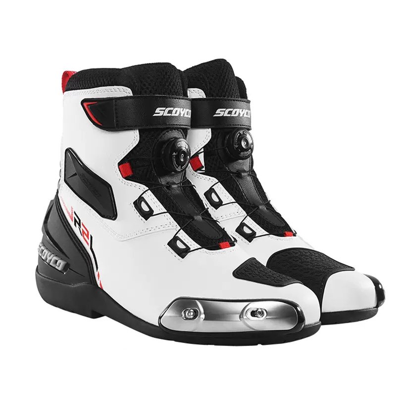 BIESSE Motorcycle Boots - Tourin / Corsa Style - Leather/Microfiber, Water Resistant, Ankle/Toe/Heel Armor - Unisex