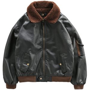 Luxury custom high quality flight jacket plus velvet padded leather men's winter Sherpa collar motorcycle leather jacket