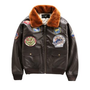 Locomotive Suit Jacket Coat Badge Fur Collar Pu Dyed Stand Printed Loose High Quality Winter Pilot Leather Men's Padded Cotton